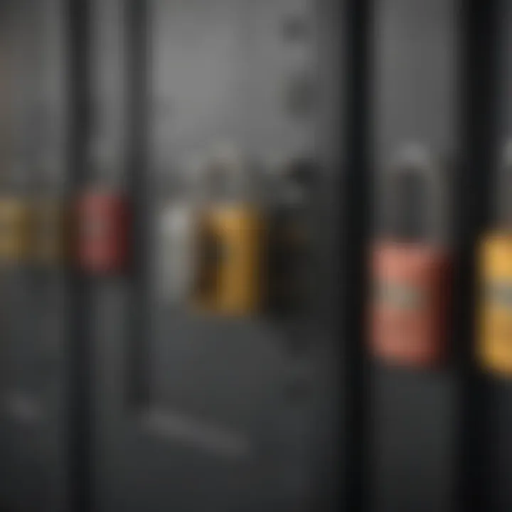 An array of padlocks displayed in various colors and sizes on a security locker, highlighting their diverse applications.