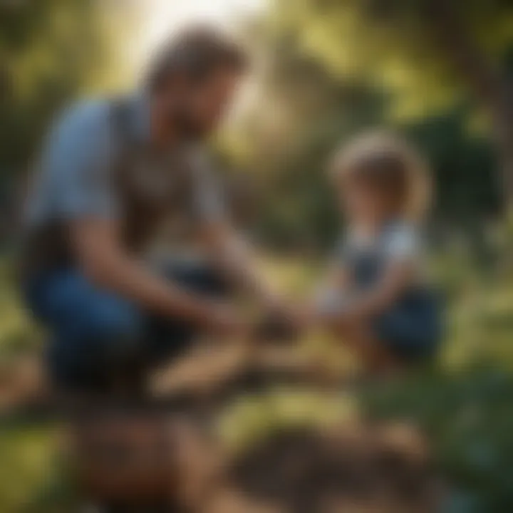 Father and Child Planting Seeds in a Garden