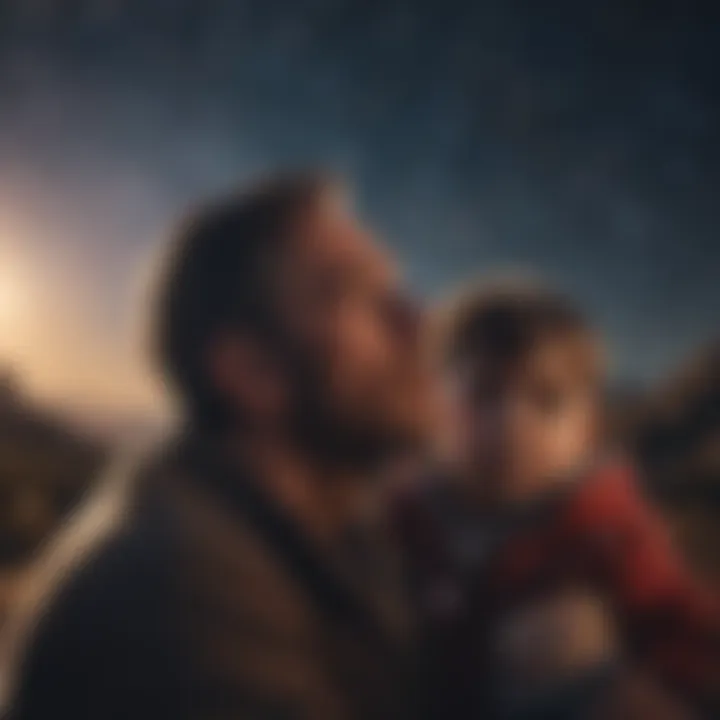 Father and Child Stargazing in the Night Sky