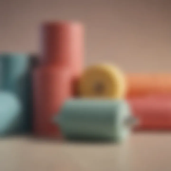 Variety of small foam rollers displayed on a color palette background