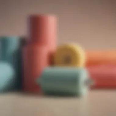 Diverse Types of Small Foam Rollers Variety of small foam rollers displayed on a color palette background