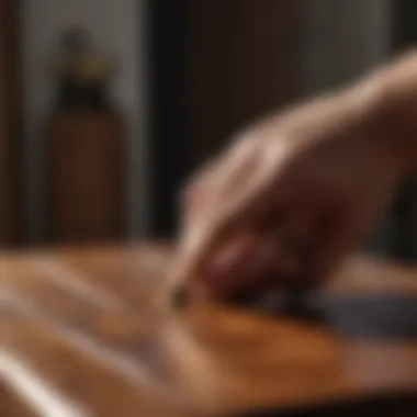 Artisan applying gloss lacquer spray to a wooden surface