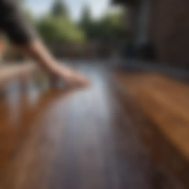 Application technique of deck sealer being demonstrated