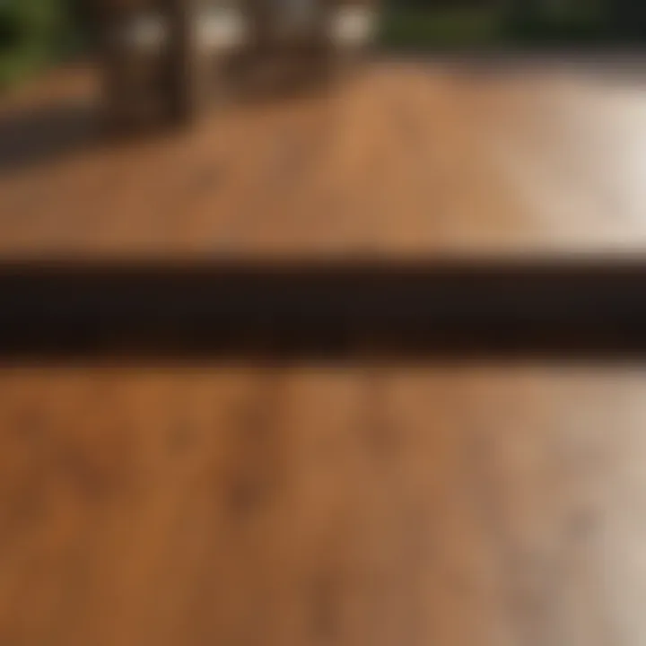 A before and after comparison of a deck's appearance post-staining