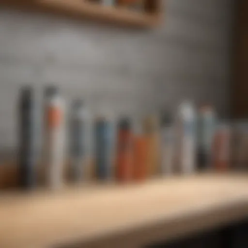 A variety of siding caulk tubes displayed on a workbench