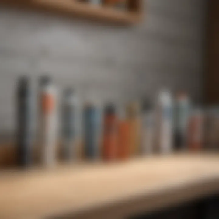 A variety of siding caulk tubes displayed on a workbench