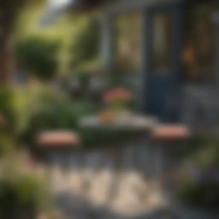 Charming bistro set positioned on a patio with blooming flowers