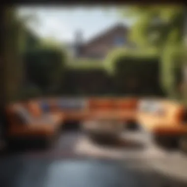 Vibrant Outdoor Lounge Area Vibrant outdoor lounge area complete with cushions and side tables