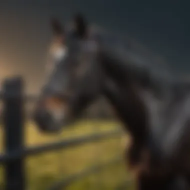 Close-up of black non-climb horse fencing showcasing its design features