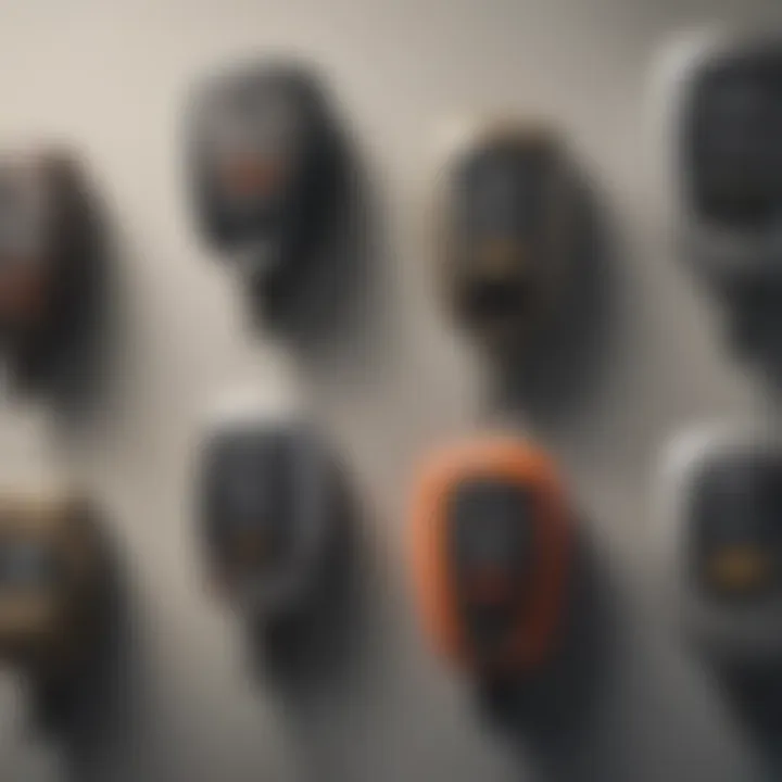 Types of Garage Door Opener Fobs Illustration of various types of garage door opener fobs showcasing their features.