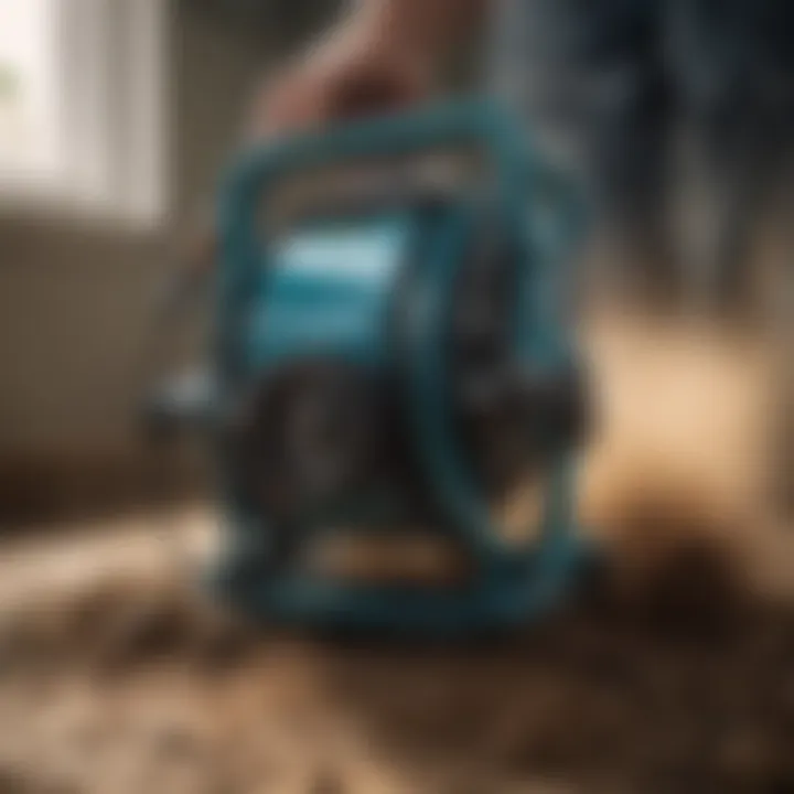 Close-up of the tilling mechanism in action