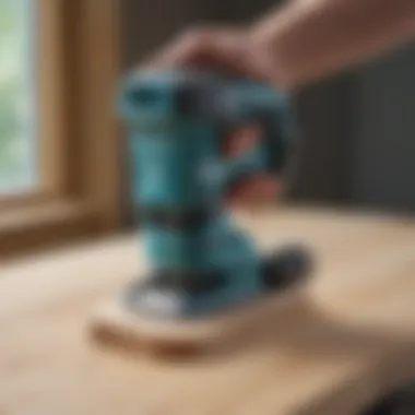 Ergonomic Design of the Makita Sander Detailed view of the Makita sander showcasing its ergonomic design