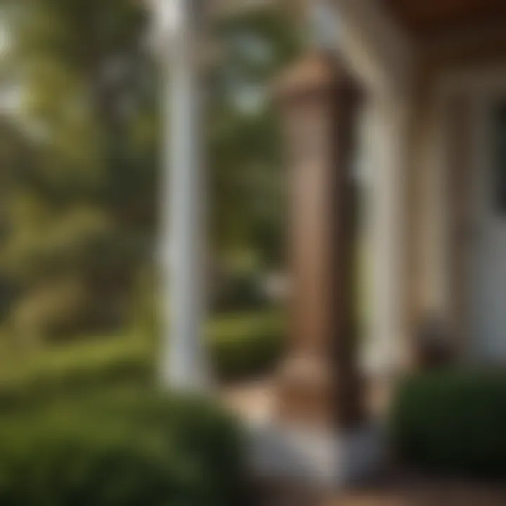 A well-maintained 5x5 porch post in a residential setting