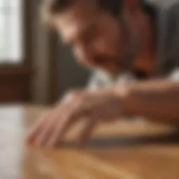 Woodworker applying gel stain on a pristine oak surface