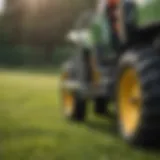 Illustration of lawn tractor with pin hitch attachment in action