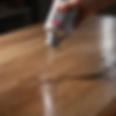 Applying Polycrylic Spray on Wood Close-up view of polycrylic spray application on wood surface