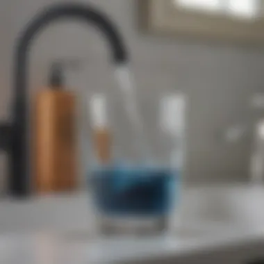 Filtered water pouring into a glass from a faucet