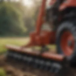 A close-up view of a rear tine tiller showcasing its robust design and features.
