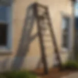 A sturdy 32 ft ladder positioned against a house for maintenance.