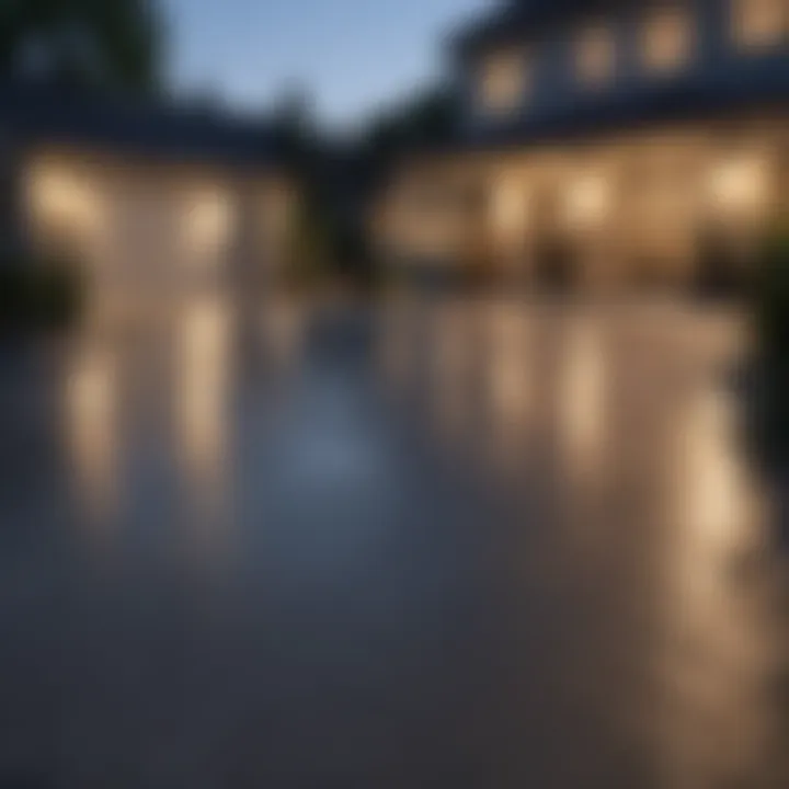 Finished concrete driveway at sunset