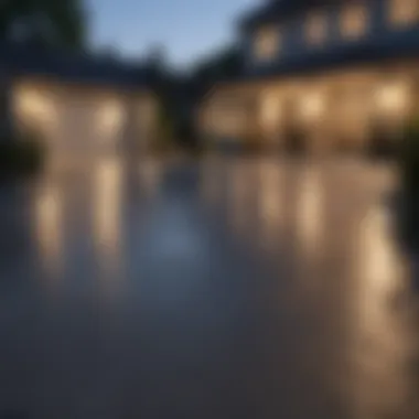 Exquisite Concrete Driveway Transformation at Dusk Finished concrete driveway at sunset