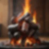 Flames engulfing briquettes in chimney