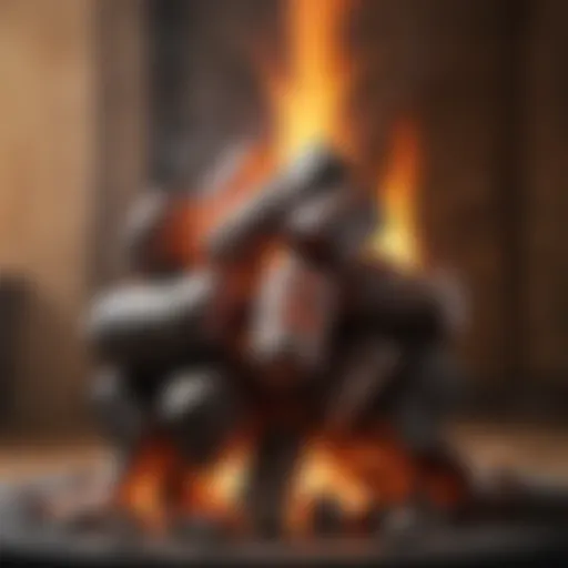 Flames engulfing briquettes in chimney