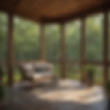 Cozy framed screen porch with natural wood accents