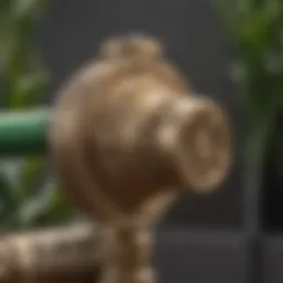 Close-up of a brass garden hose valve showcasing its intricate design