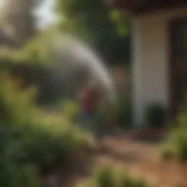 Gilmour hose in action watering a garden, highlighting its efficiency