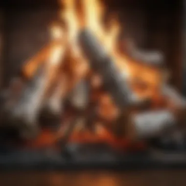 Glowing Birch Firewood in Fireplace