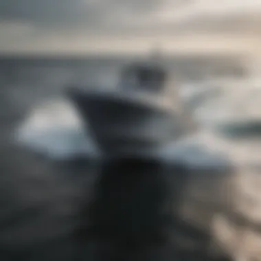 A sleek boat painted in a sophisticated shade of gray, reflecting the ocean waves.