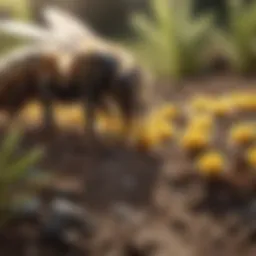 Close-up view of ground bees in their natural habitat