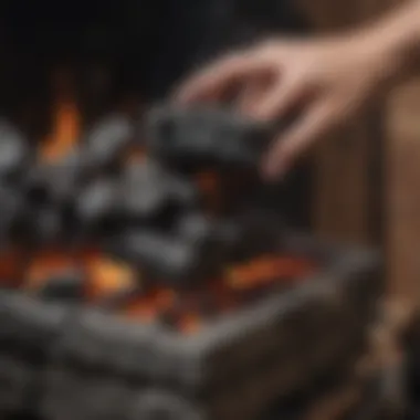 Hand holding chimney with charcoal briquettes