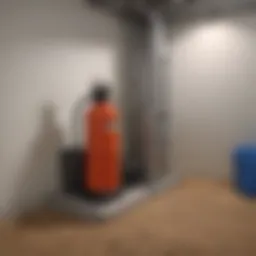 A one horse sump pump installed in a residential basement.