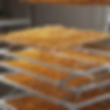 Close-up of various types of honey do drying racks for selection