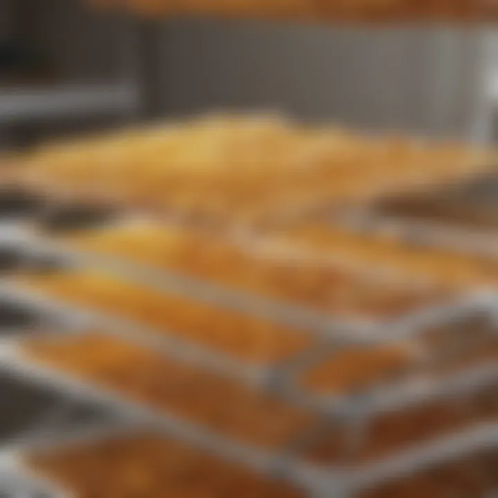 Close-up of various types of honey do drying racks for selection