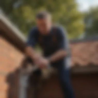 Expert Installing Gutter Elbow Extension Professional installing a gutter elbow extension on a roof