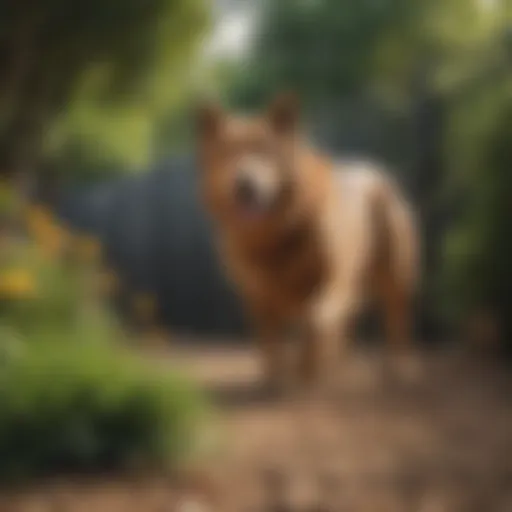 A large dog playing in a secure in-ground fenced yard