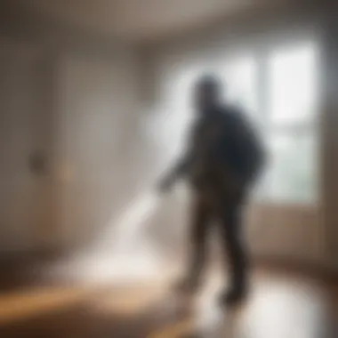 Professional pest control technician using a fogger indoors