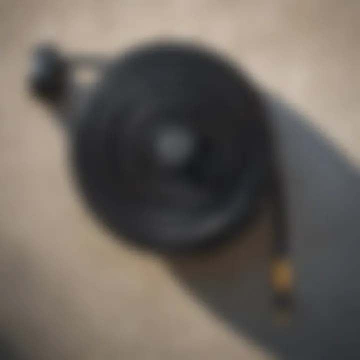 Innovative storage solution for a 6-foot black garden hose on a wall mount