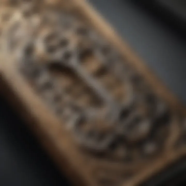 Close-up of intricate key blank design