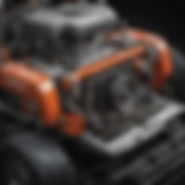 Illustration of intricate parts of a J&J lawn mower under repair
