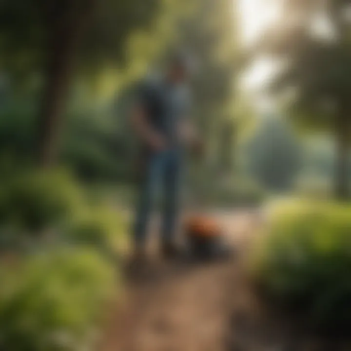 Efficiency in Landscaping with Edge Weed Trimmer Landscaper using edge weed trimmer with precision in a garden