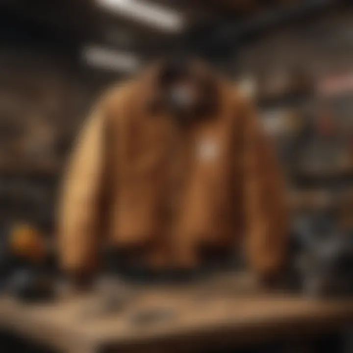 Carhartt rugged jacket hanging in workshop