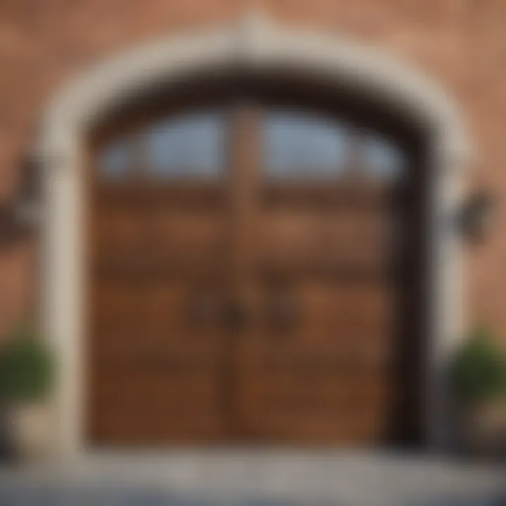 Luxurious wooden 8 ft tall garage door with intricate detailing