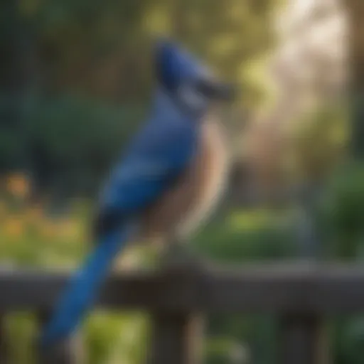 Majestic Blue Jay perched on a garden fence