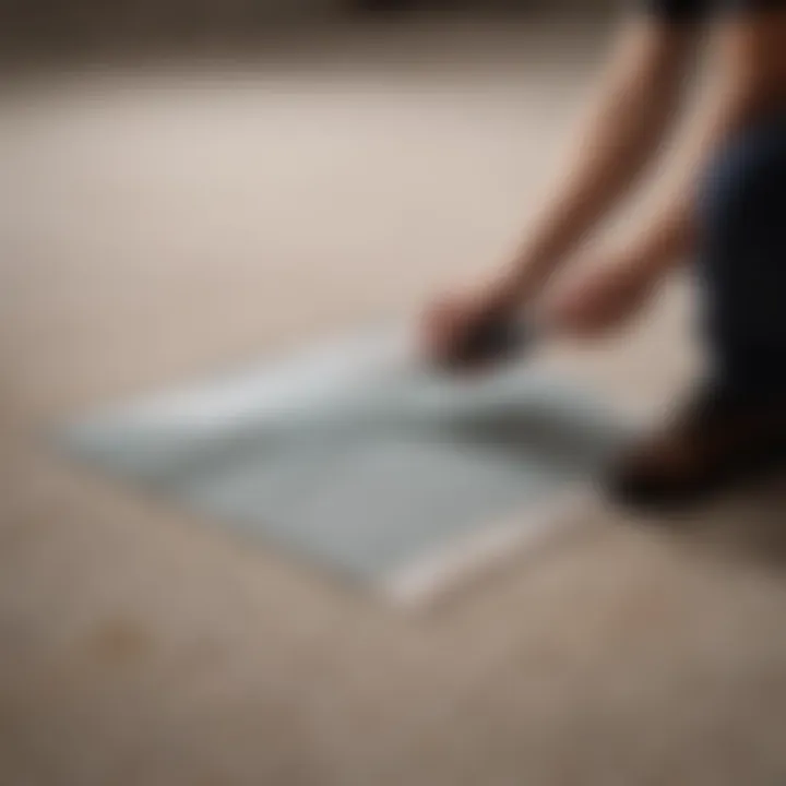 Protective film being applied to carpet