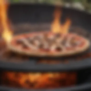 Gourmet Pizza Cooking in Fire Pit Close-up of a gourmet pizza being cooked in a fire pit oven