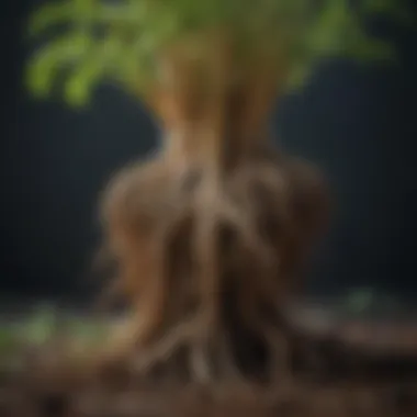 Root system of a plant receiving essential micronutrients from Miracle Gro